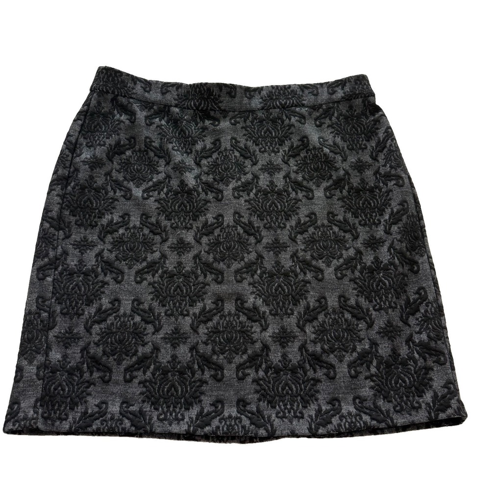 Roz & Ali Skirt Women 2X Black Gray Raised Floral Textured A Line Stretch Plus